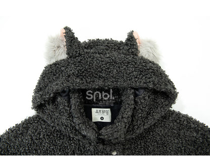 Mantel Ohren Kapuze Fleece Wolf Grau
