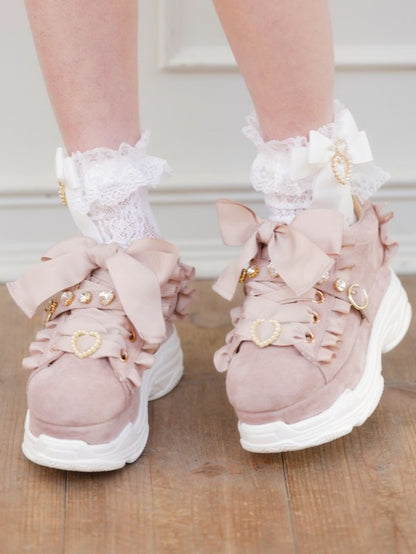 Cuff Color Pearl Kei Heart Lace Jirai Bowknot Socks Options 4