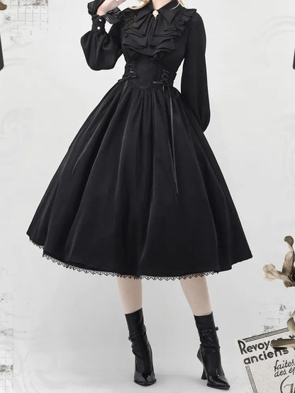 Schwarzer Lolita-Korsettrock mit entbeintem, elegantem Gürtel und hoher, wendbarer Taille