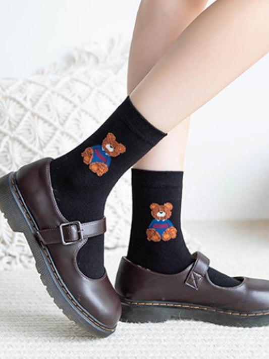 Black Bear Print Calf Socks
