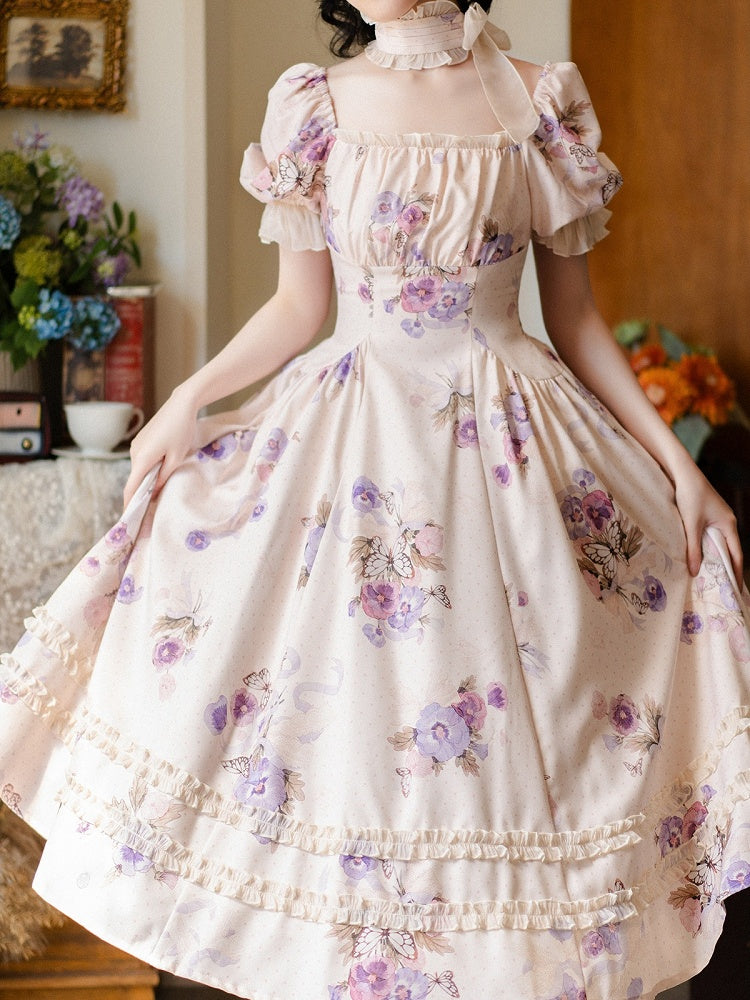 Purple Floral Polka Dot Classic Dress - Forest Wardrobe
