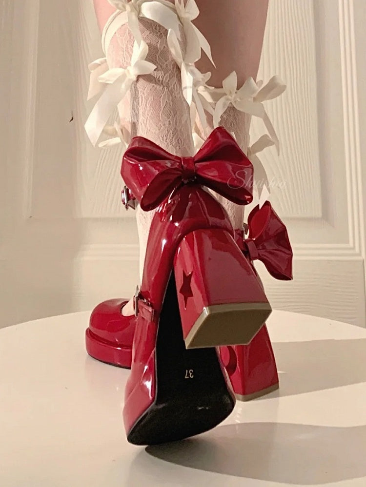 Schnallen Dekorative Starry Jane Schuhe und mit Rückseite Wein Nacht Stern Y2K Plattform Mond Rot - Mary Bow