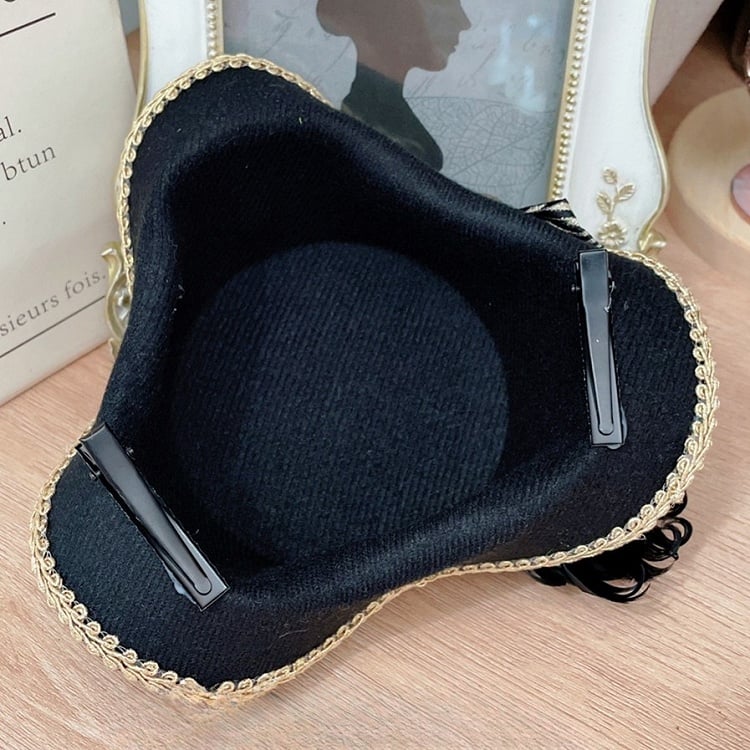 Blue/RedBlack/ All Decorated Rhinestone Feather Cross Pirate Mini Hat Black