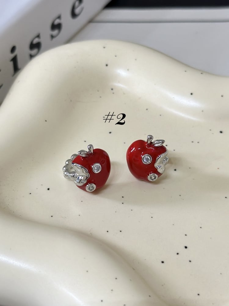 Y2K Red Apple Necklace/Ring/Ear Clips