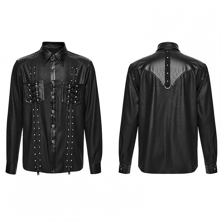 Snake Pattern Studded Black Men's Punk Shirt - Punk Rave