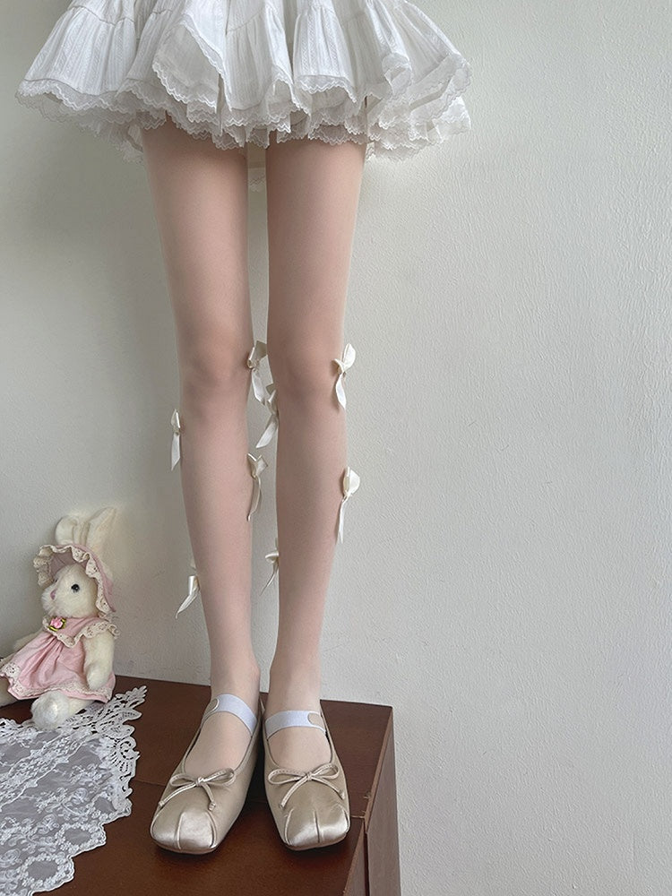 Details Semi-sheer Lolita Tights Bowknot White