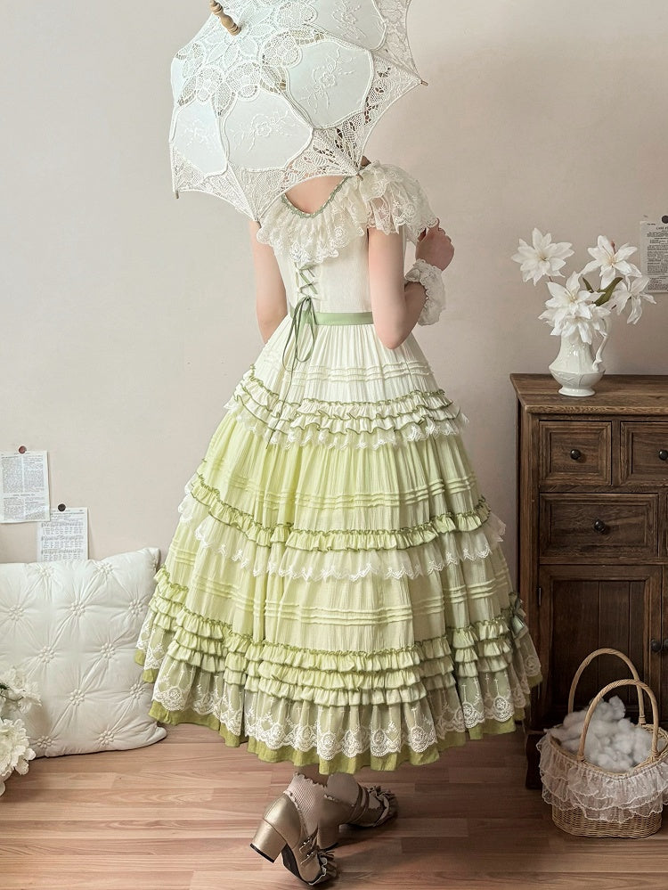 Dress Lolita Green Style Gradient House Square Neckline Pink