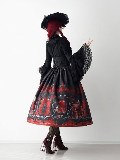 High Skirt Gothic Lolita Belt Corset Waist Black Red