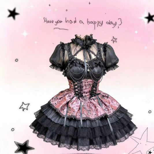 Dark Gothic Lolita Lace Cake Dress – Heavy Lace Patchwork Vintage Style