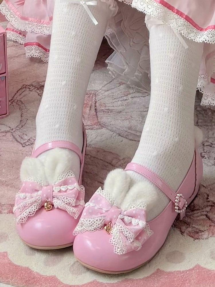 Sweet Lolita Pink Mary Jane Shoes with Bow by Sheep Puff