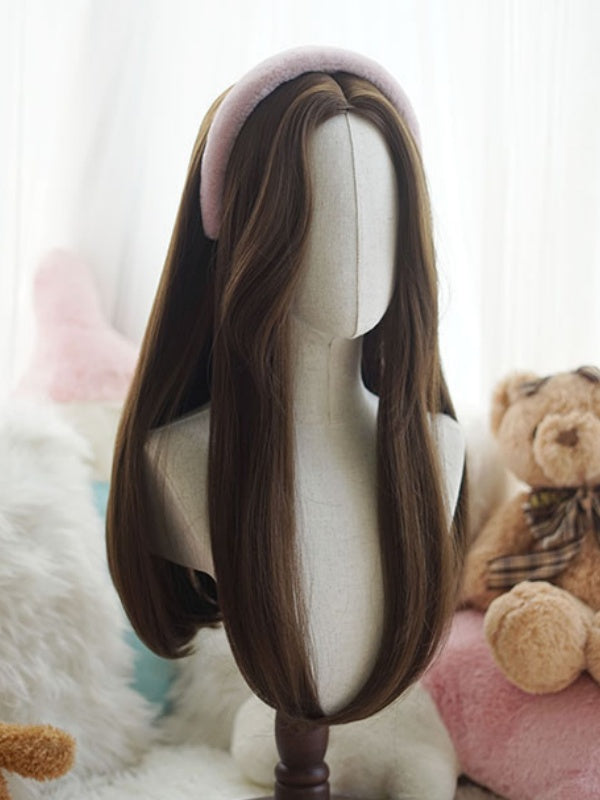 ダークブラウンのロングストレートウィッグ（カーテンバング付き）