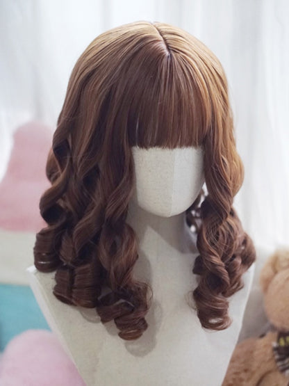 Blond/Braun/Schwarz/Weiß/Rot, über der Brust lange, gelockte römische Perücke mit vollem Pony