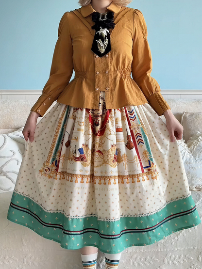 White Musical Print Overall Dress with Detachable Straps - Crucis Universal Tailor Company