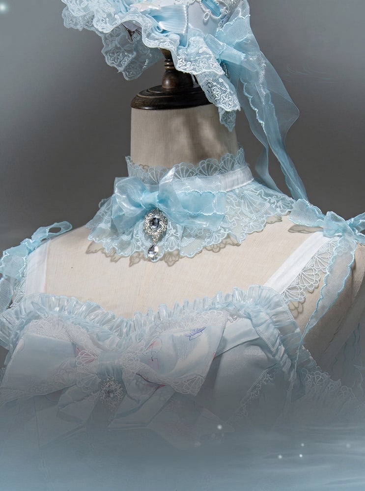 Ras de cou en dentelle bleue avec pendentif strass - Mewroco