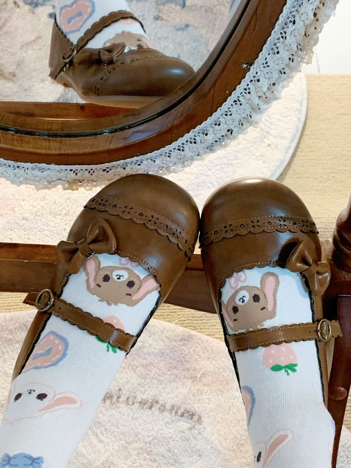 Round Janes Toe Hem Light Scalloped Mary Flat - Brown