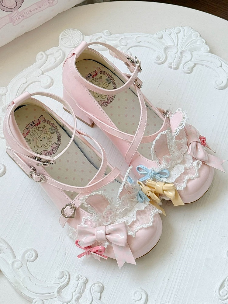 Lolita Mary Bow Shoes Pink Heart Accents with Jane Snap Sweet