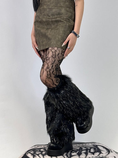 Thread Shimmer Plush Y2K-Style Design Warmers Black/White Leg 25CM/40CM