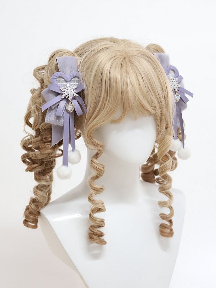 Pink) Heart Clip Snowflake Purple (Pastel Winter Hair Set