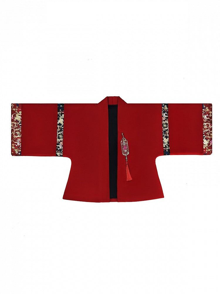 Chinese Style Black Red Chinoiserie Shirt Pants Outerwear Set - Zao Jing Ji