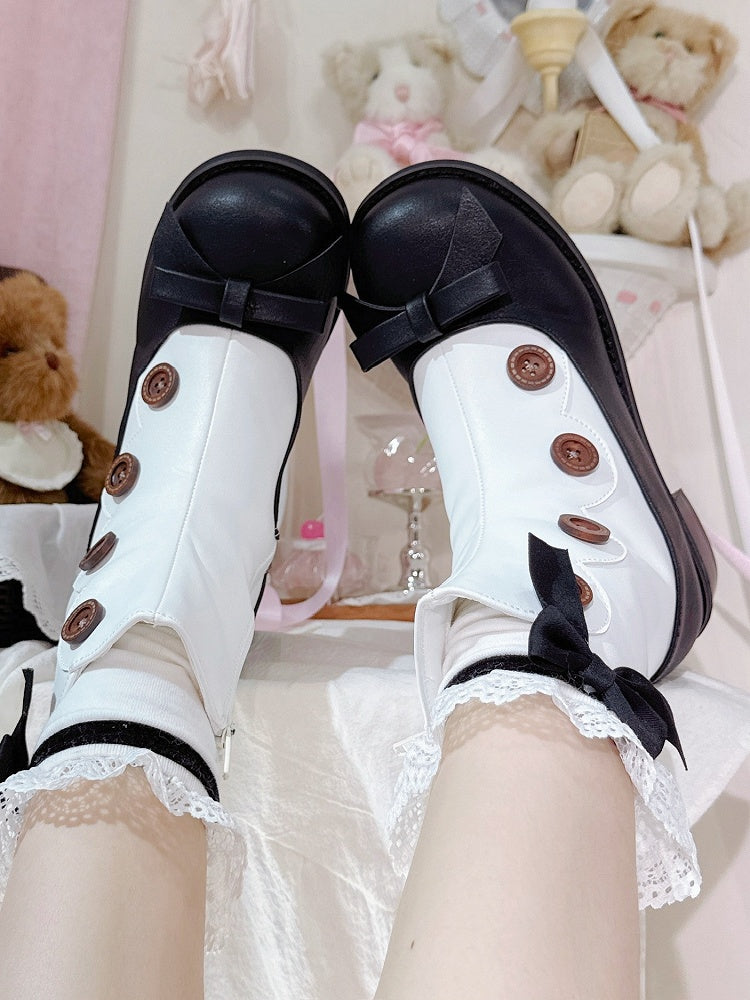 Accents Boots White Lolita Black Button with