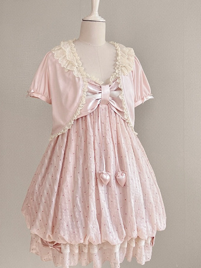 Pink Bow Lace Trim Cardigan - Tan Tuan
