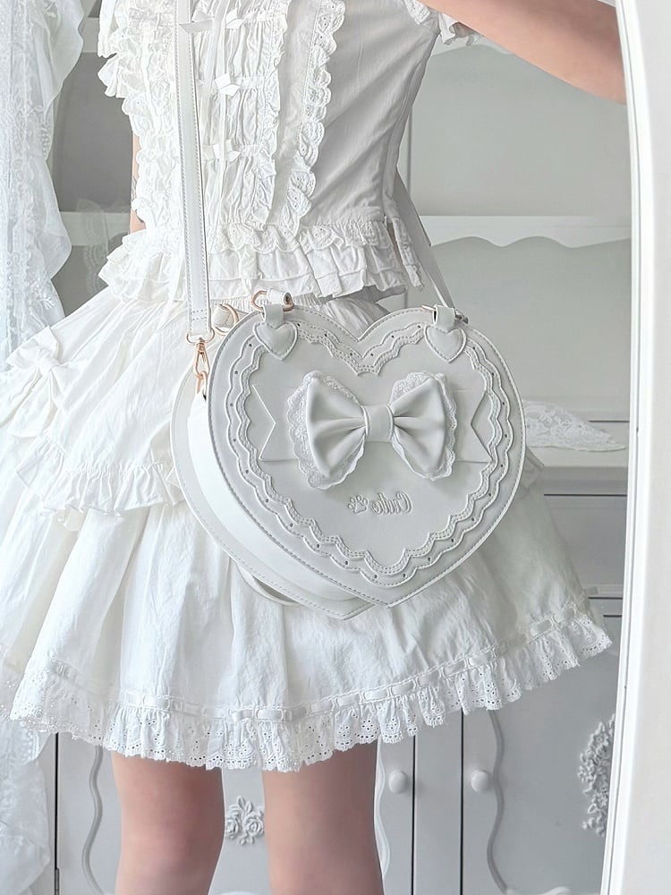 4 Colors Lolita Heart Shaped Bag with Butterfly Bow Detail - Wind Bell Island