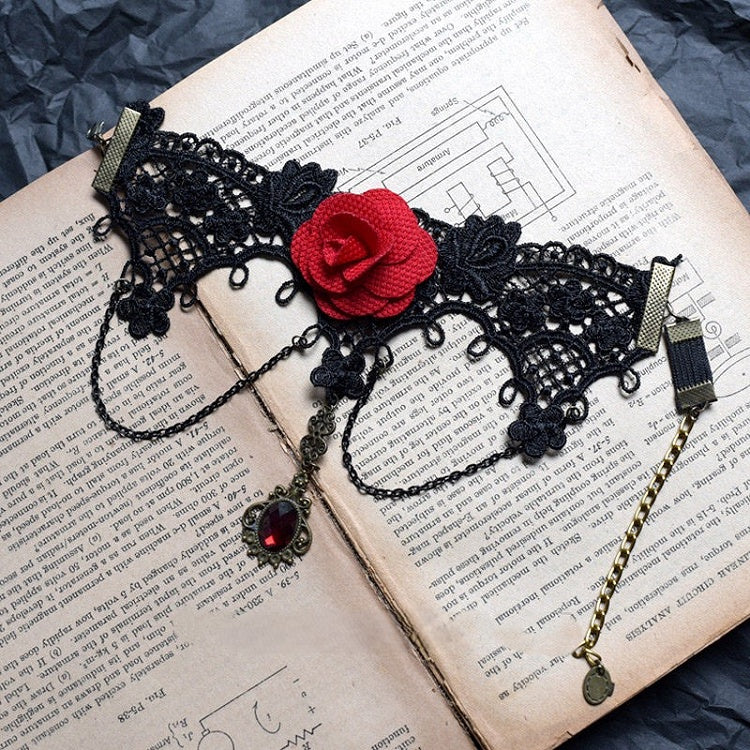 Armlet Pendant Black Lace Decorated Rhinestone Rose with
