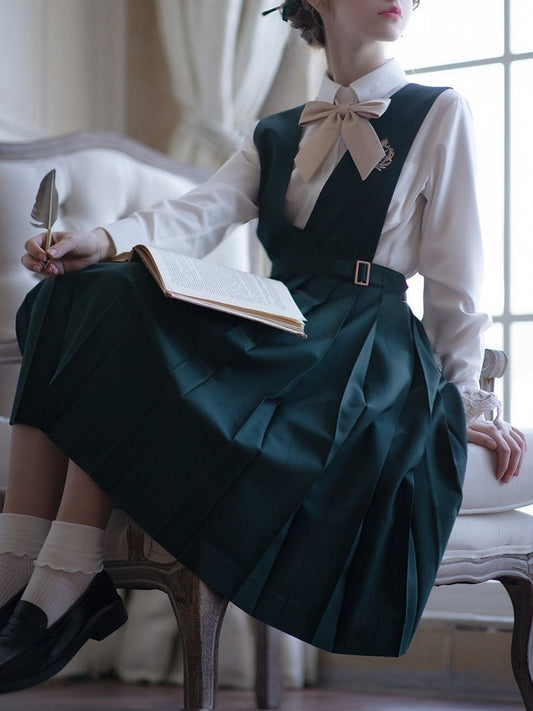 Grüner Gürtel mit Stickerei 65 Preppy Overalls Kellerfaltenrock / und 70cm Dunkel