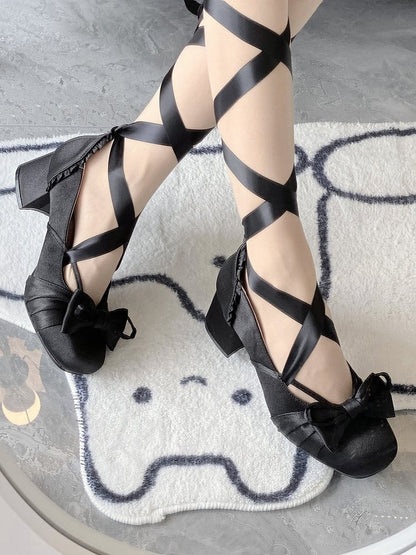 Elegant Straps Black With Dual Janes Bow at Mary Ankle Buckle Top Detachable