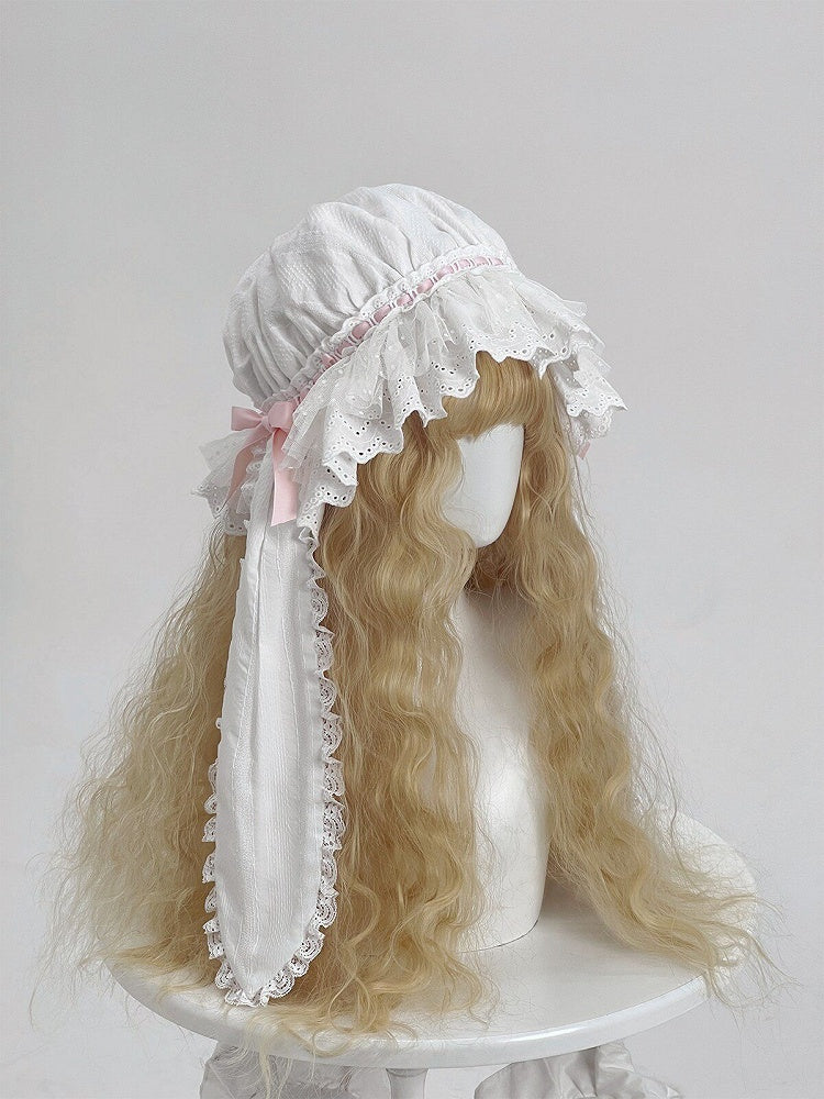 Sweet Pink & White Lace Lolita Hat with Rabbit Ears - Tan Tuan