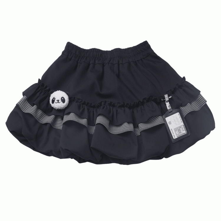 伸縮性のあるプラッシュパンダバブルスカートウエスト、カードホルダー付きブラック
