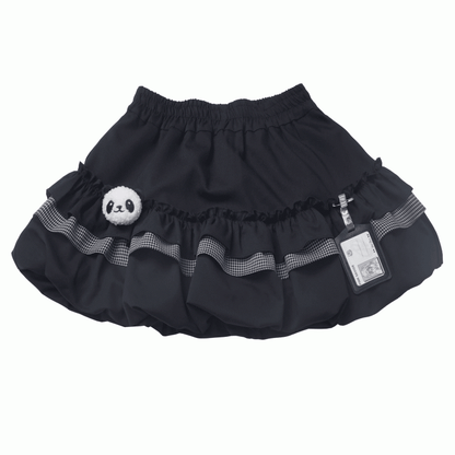 伸縮性のあるプラッシュパンダバブルスカートウエスト、カードホルダー付きブラック