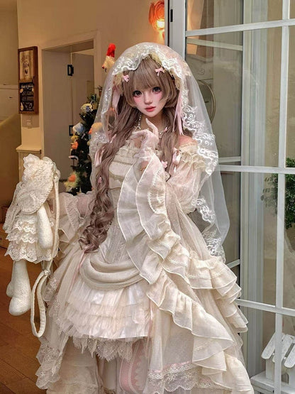 Beige Bell Sleeves Lolita Blouse Classic Off-the-Shoulder Elegant