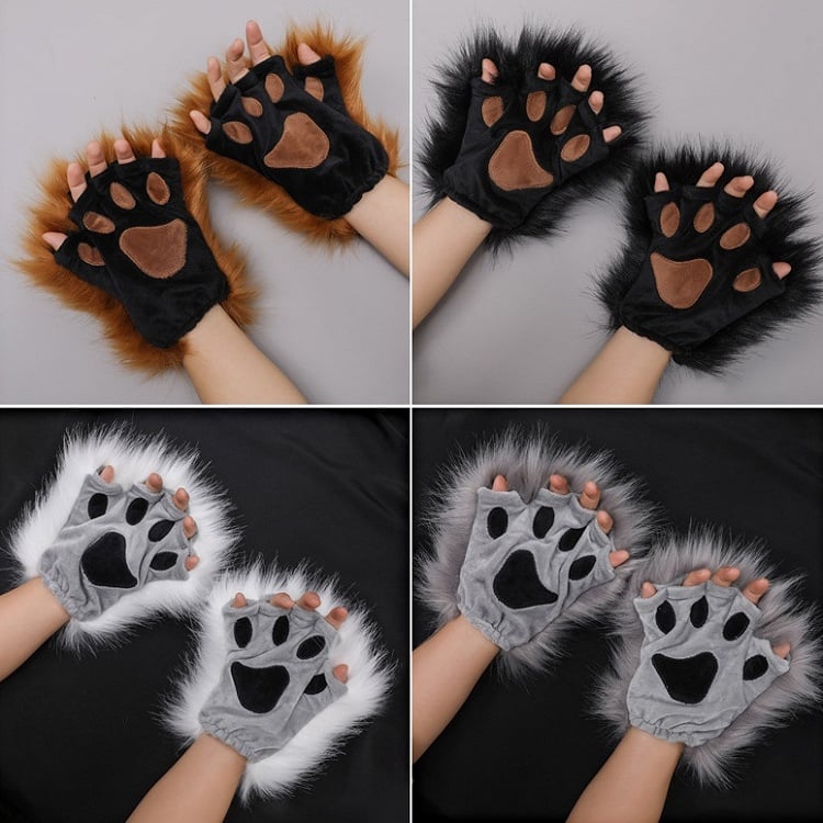 6 Kitty Colors Plush Lolita Paw Fingerless Gloves