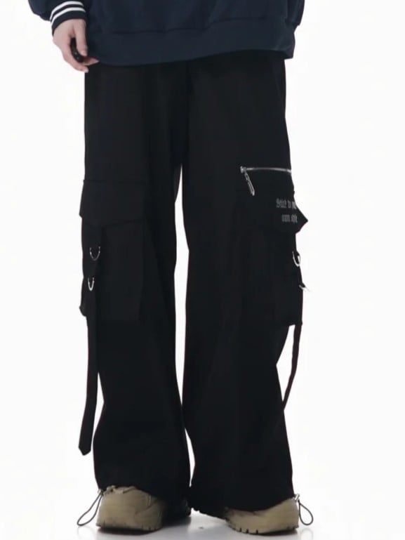 with Utility Straight-Leg Cargo Black Pants Techwear Straps