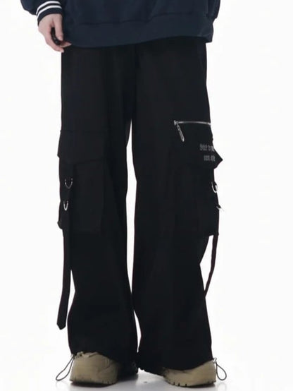 with Utility Straight-Leg Cargo Black Pants Techwear Straps