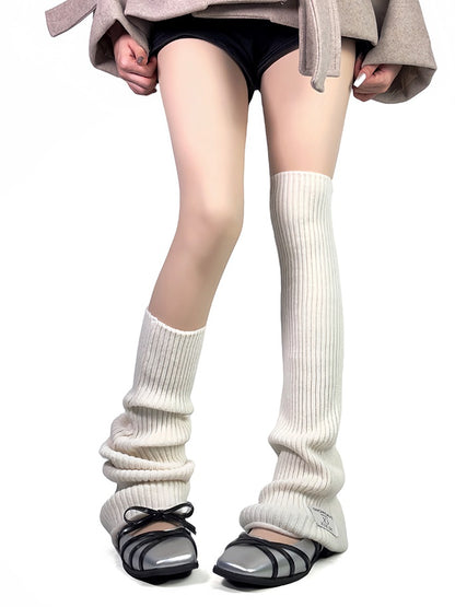 オフホワイト/グレー/ブラック ニット オーバーニー レッグウォーマー LW059