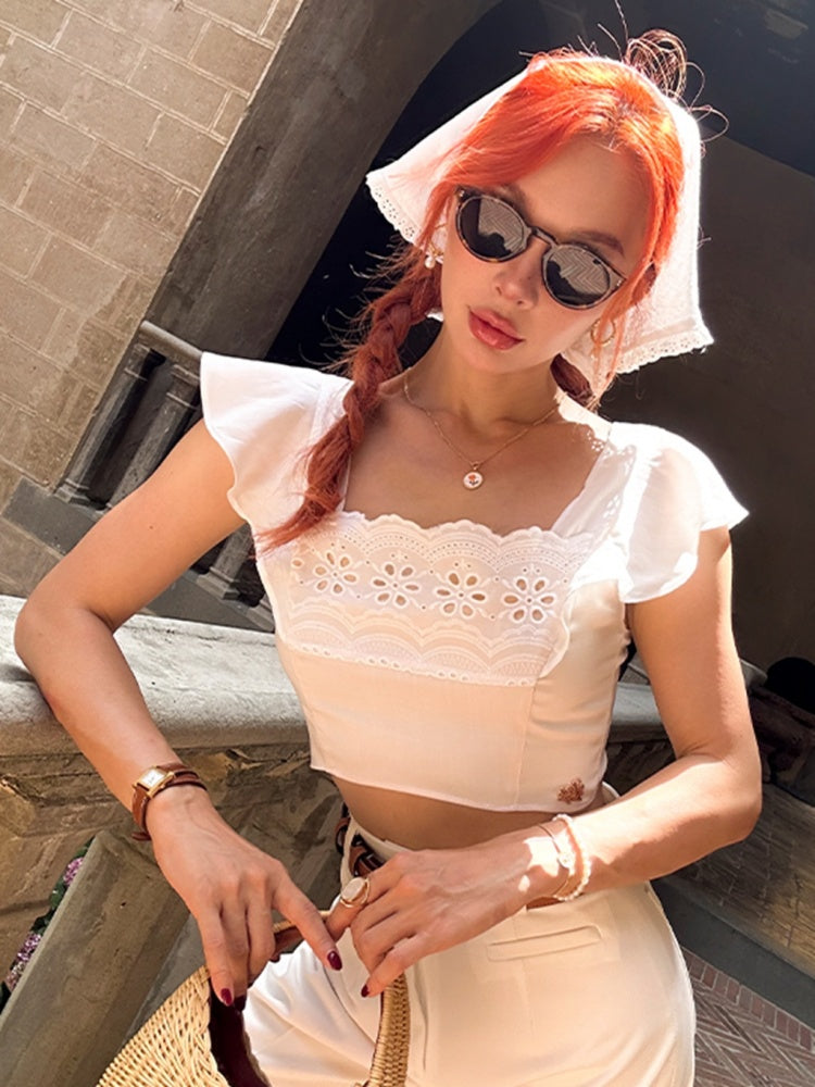 Vintage Weißes ausgehöhltes Cropped Top