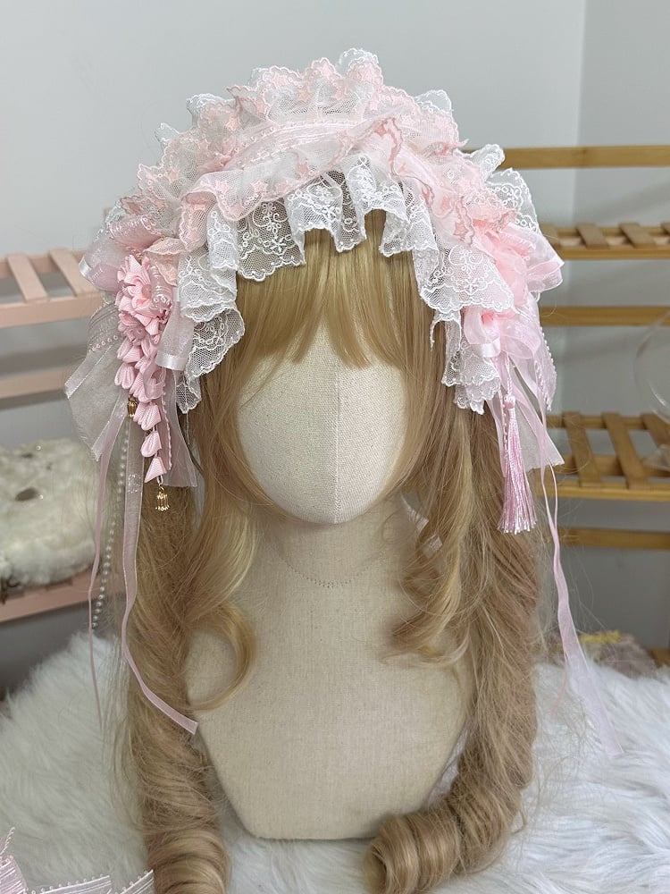 Ruffled Types Pink Lace Bow Hairband Lolita Flower 2 Sweet