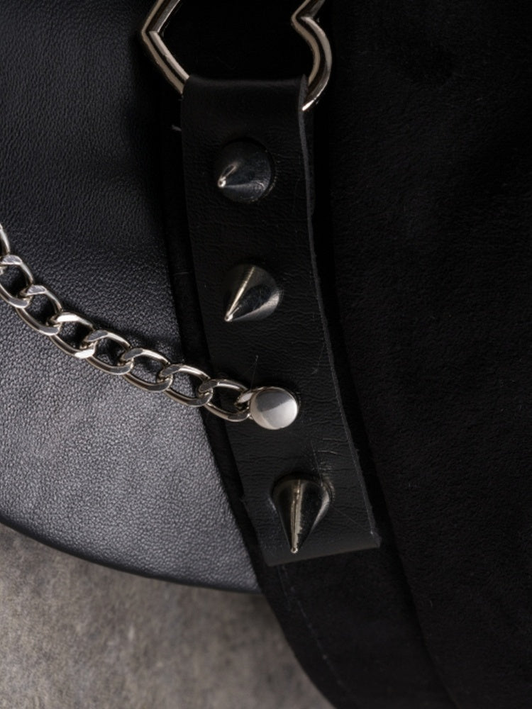 Studs Gothic Ring Beret Black Details Hat Chain Heart Charm