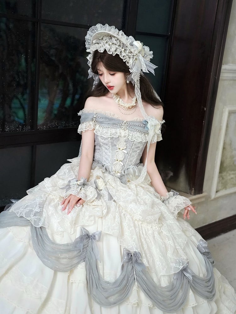 Blue Veil Floral with Design Dusty Flat Elegant Hat