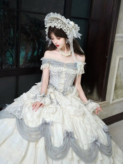 Blue Veil Floral with Design Dusty Flat Elegant Hat