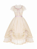 Beige Rosette Jacquard OP Dress with Ruffles - With PUJI