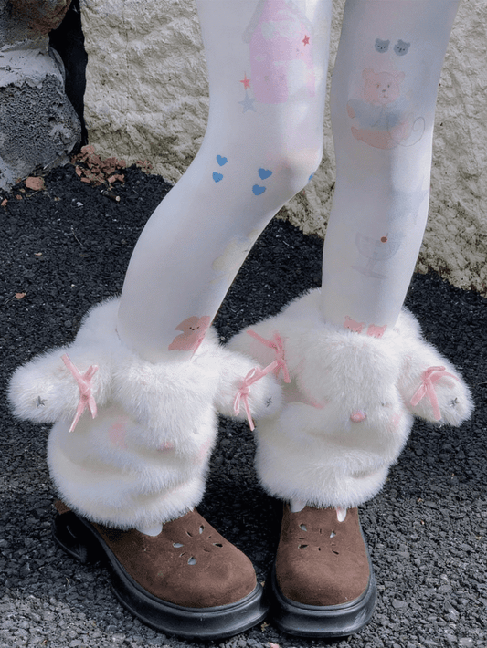Guêtres Lapin Nœud Papillon Peluche Douce