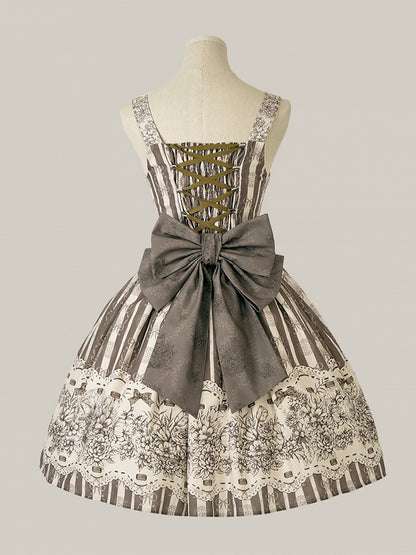 Print Skirt Version Jumper Clock Classic Brown Floral and Short Lolita