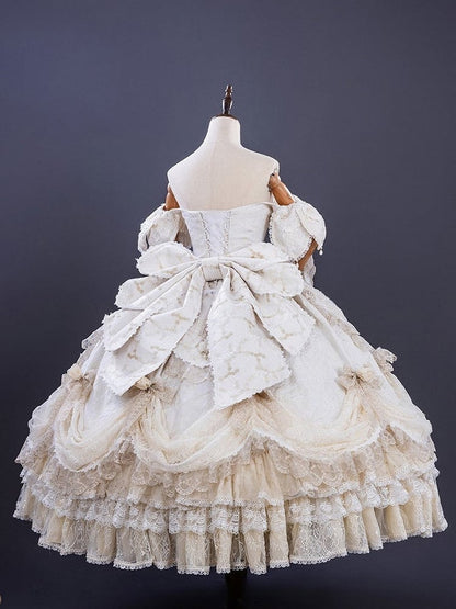 Hime Off-Shoulder Layered Hanayome Ruffles with Gown Lace Details Champagne and Bow Lolita Version Short