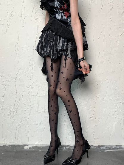Tights Print Y2K Star Black