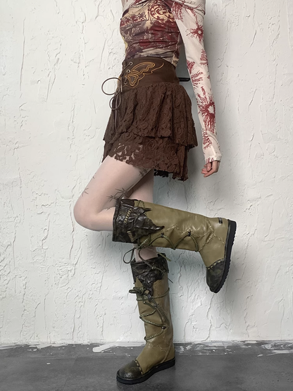 Tights Print and Wasteland Y2K White Stars Heart Punk