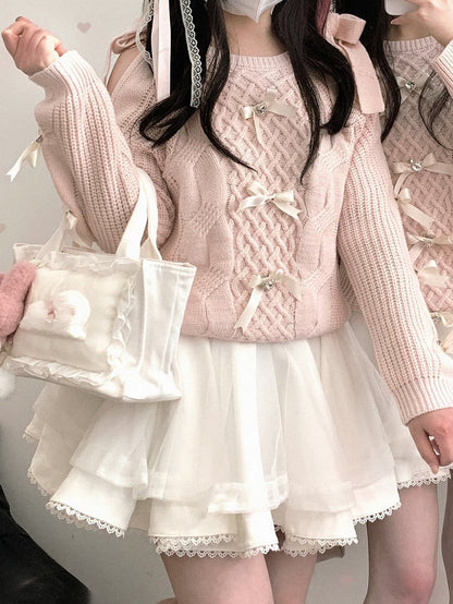 Jirai Kei – Rosa Tüllrock mit selbstbindenden Trägern und hoher Taille