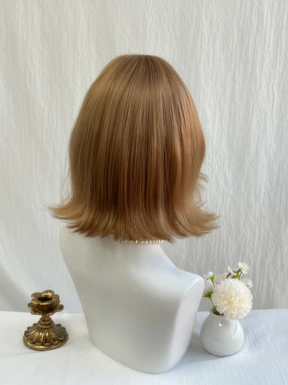 Wig Full Bangs Wavy Champagne 33CM with Short